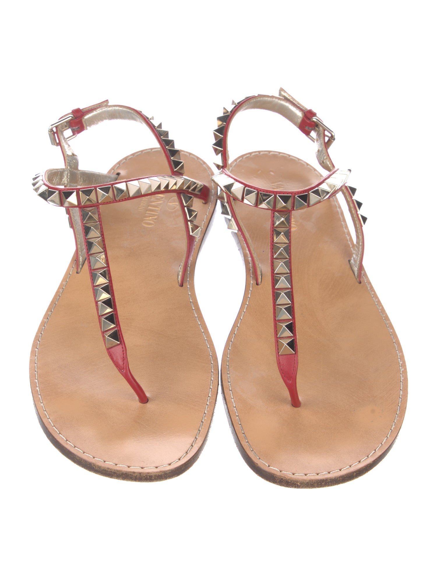 Valentino Rockstud Accents Leather T-Strap Sandals